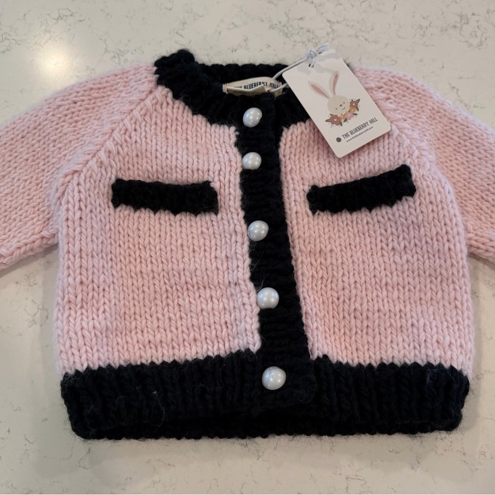 The blueberry hill Pink & Black Knit Cardigan with Pearl Buttons